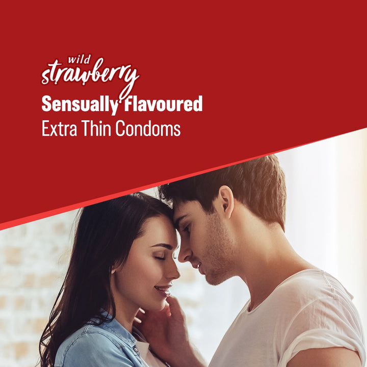 Durex Extra Thin Wild Strawberry Flavoured - 10 Condoms, (1 Pack of 10s)