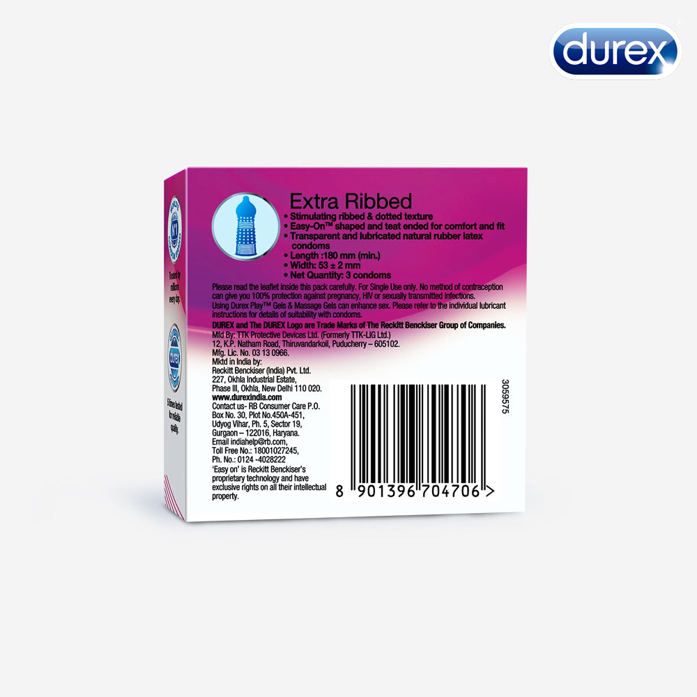 Durex Extra Ribbed - 3 Condoms - Durex India