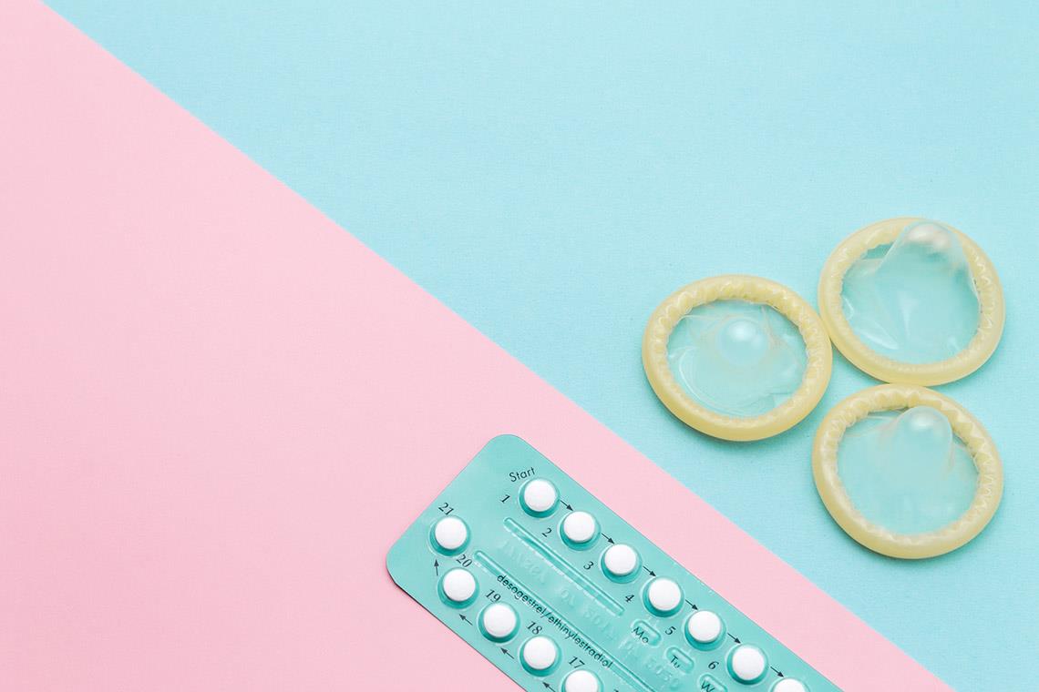 Different contraceptive methods, including condoms, IUD, and the pill for protection