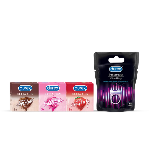 Flavoured Condoms & Intense Vibe Ring Combo for Intimate Pleasure | Durex India