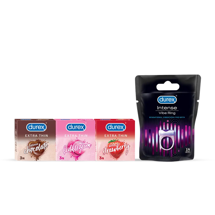 Flavoured Condoms & Intense Vibe Ring Combo for Intimate Pleasure | Durex India