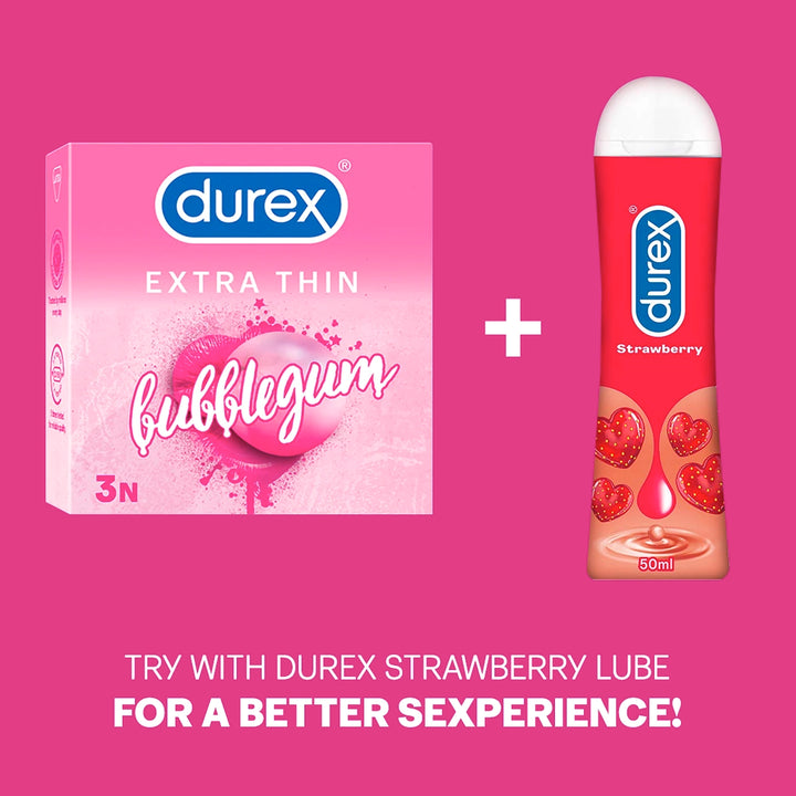 Durex Extra Thin Bubblegum Flavoured - 3 Condoms, (1 Pack of 3s)