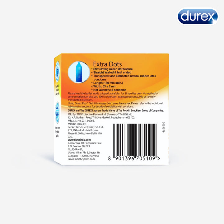 Durex Extra Dots - 3 Condoms - Durex India 