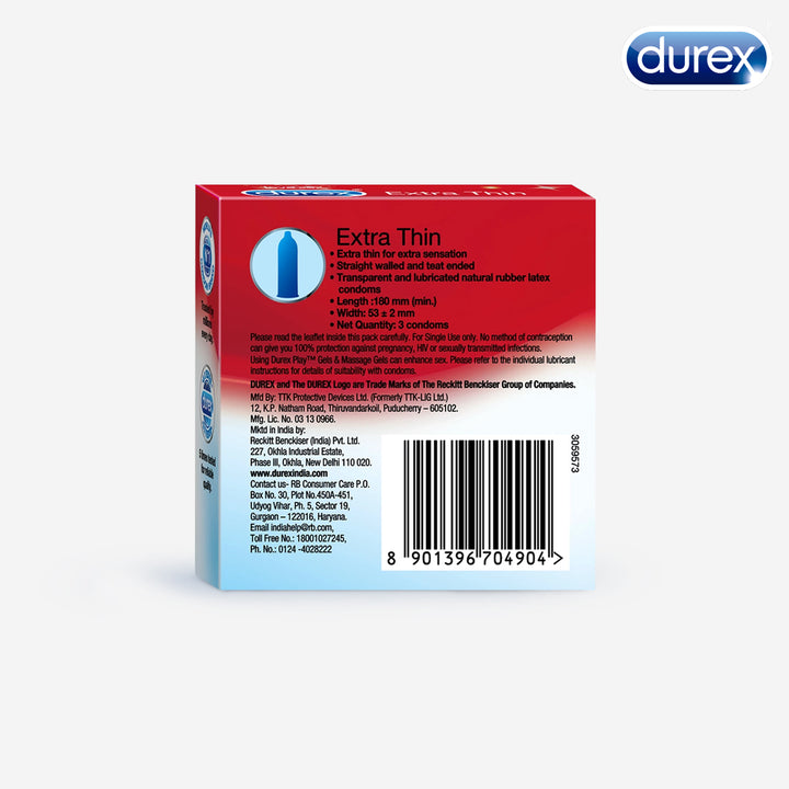 Durex Extra Thin - 3 Condoms - Durex India 
